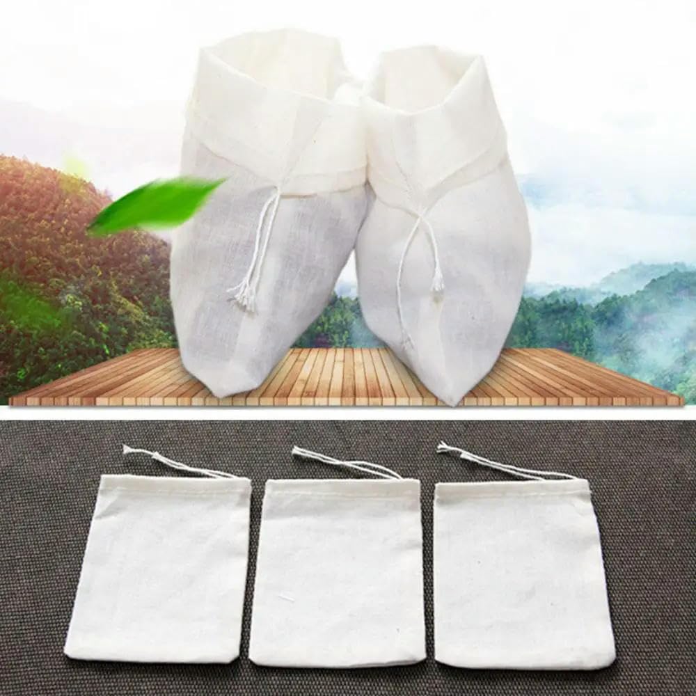 Bolsas de té vacías con cuerda, Bolsas de filtro de té reutilizables con cordón de algodón for té, hierbas y especias, paquete de 10, varios tamaños(13x18cm)