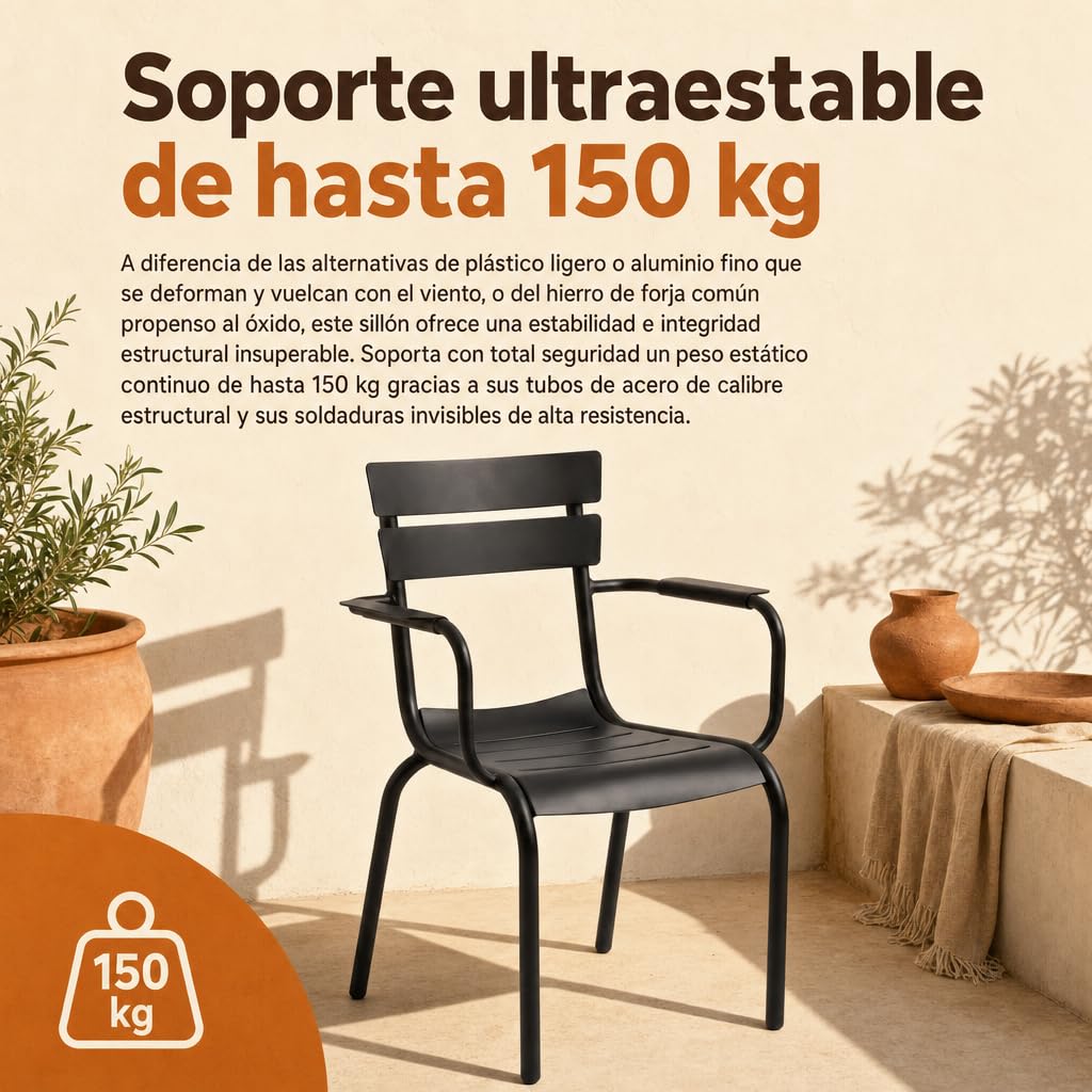 Silla de Metal de Estilo Contemporáneo para Jardín y Terraza | Negro
