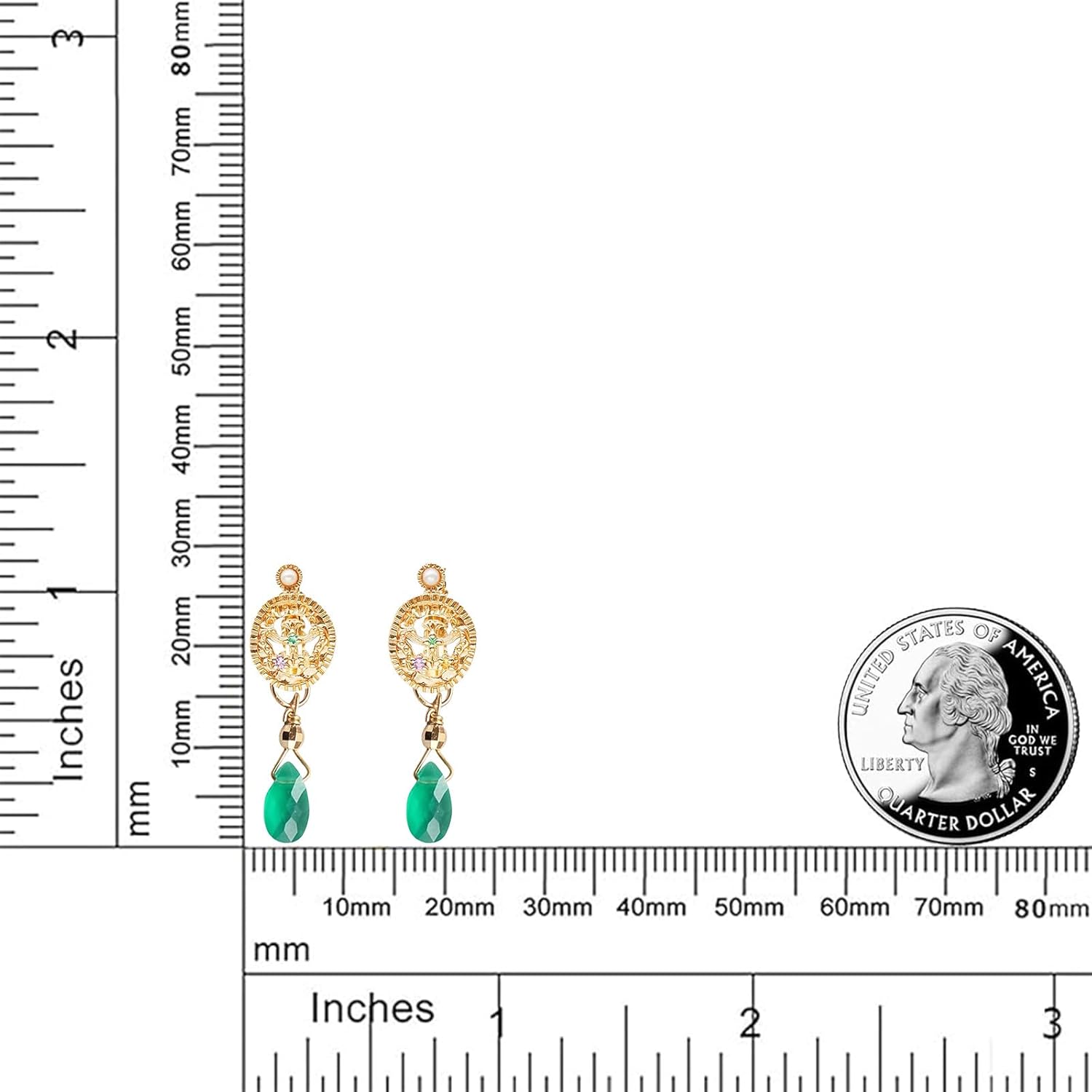 14K Gold Plated 925 Sterling Silver Antique Coin & Green Chrysoprase Artisan Drop Earrings for Women | Handcrafted Look, Boutique Vintage Jewelry Gift - Image 2