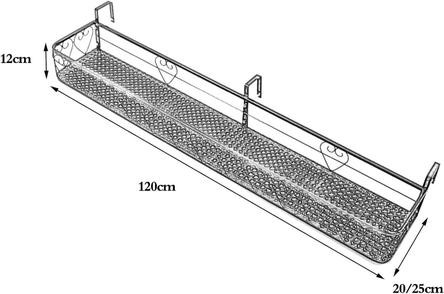 Black and White Railing Planter - Iron Fence Planters for Balcony Guardrail, STO Rack Flower Pot Stand (25x120x12cm) - Modern Outdoor Decor