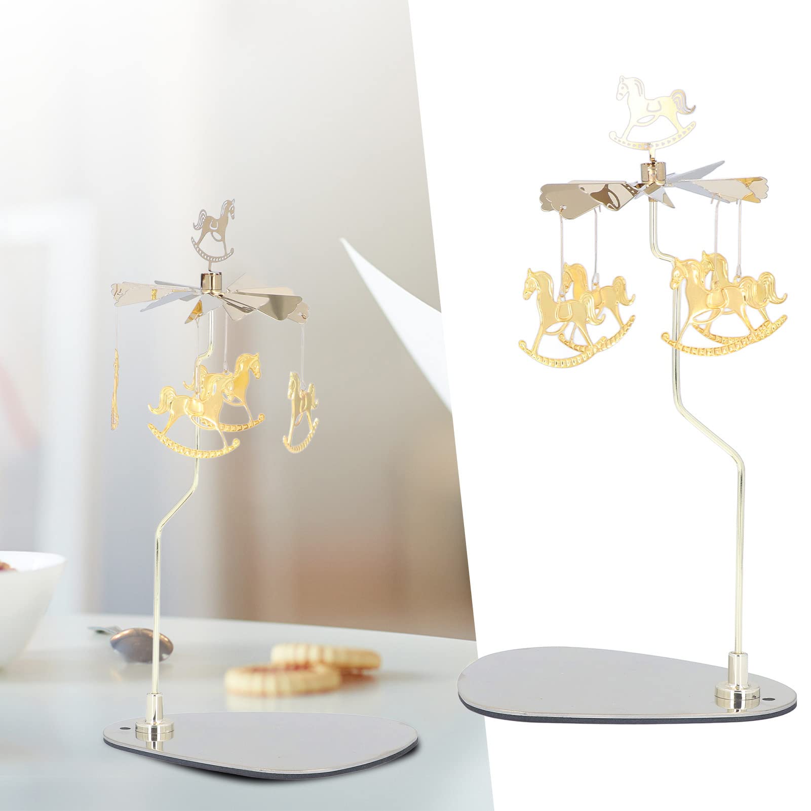 Spinning Candle Holder Round Triangle Tray Romantic European Style Stainless Steel Rotating Aromatherapy Wind Chime Candle Holder Home Decoration(#2)