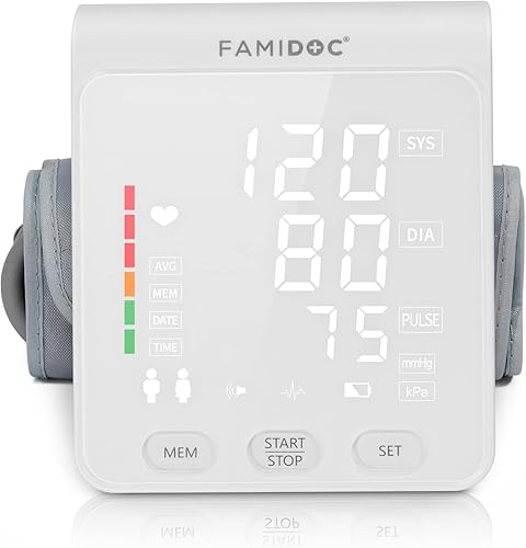 Famidoc Monitor de presión arterial en la parte superior del brazo con puño de 8.7 a 16.5 pulgadas, máquina automática de medidor de BP para dos