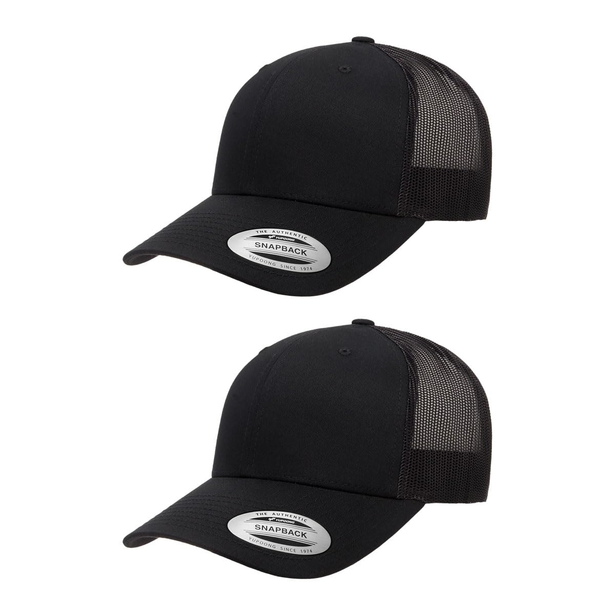 The Hat ProsYupoong Classic 2-Pack Premium Mesh 6 Panel Retro Trucker Cap | Mid Profile Snapback | OSFA | Bulk Pack Available (Black)