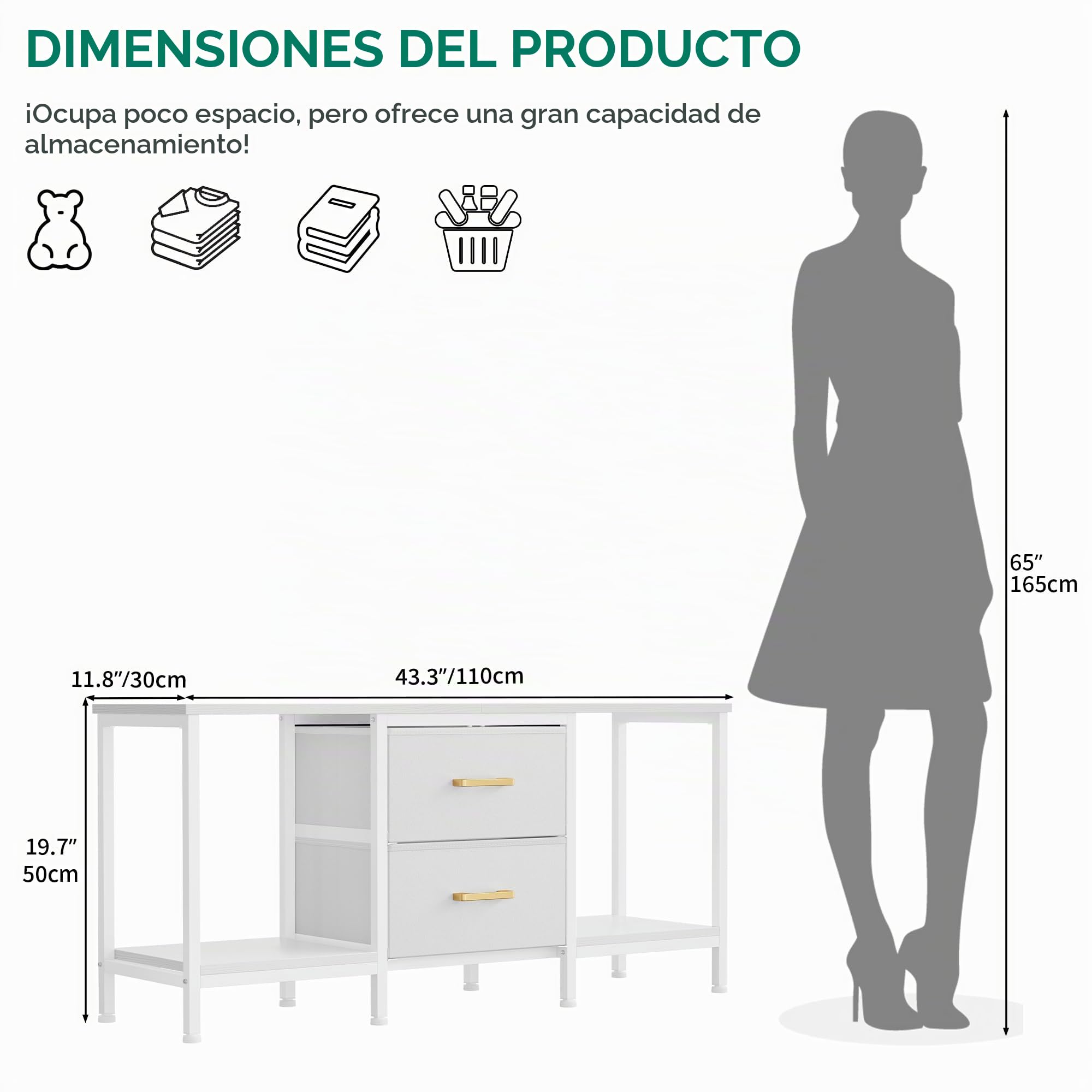 YITAHOME Mueble de TV de hasta 47 Pulgadas, Mueble de TV con 2 cajones de Tela y 2 estantes Abiertos, cómoda de 110 x 30 x 50 cm para Sala de Estar, Sala de Entretenimiento, Muebles de Dormitorio