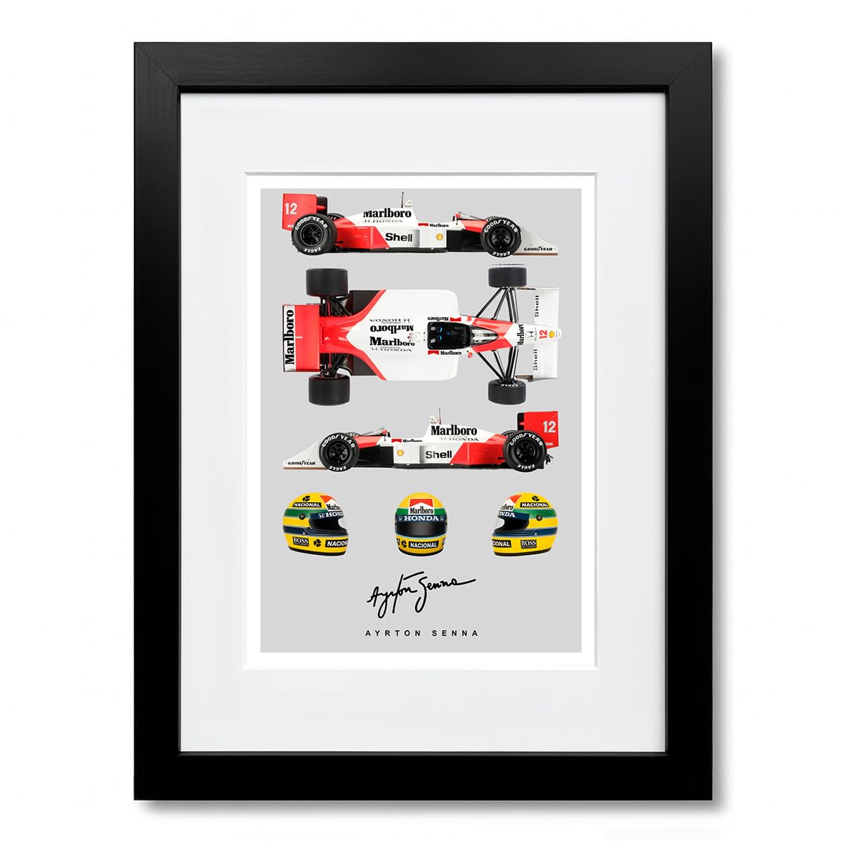Ayrton Senna signed photo F1 legend helmet poster print autograph framed display memorabilia gift (Car Black Framed & Mounted)
