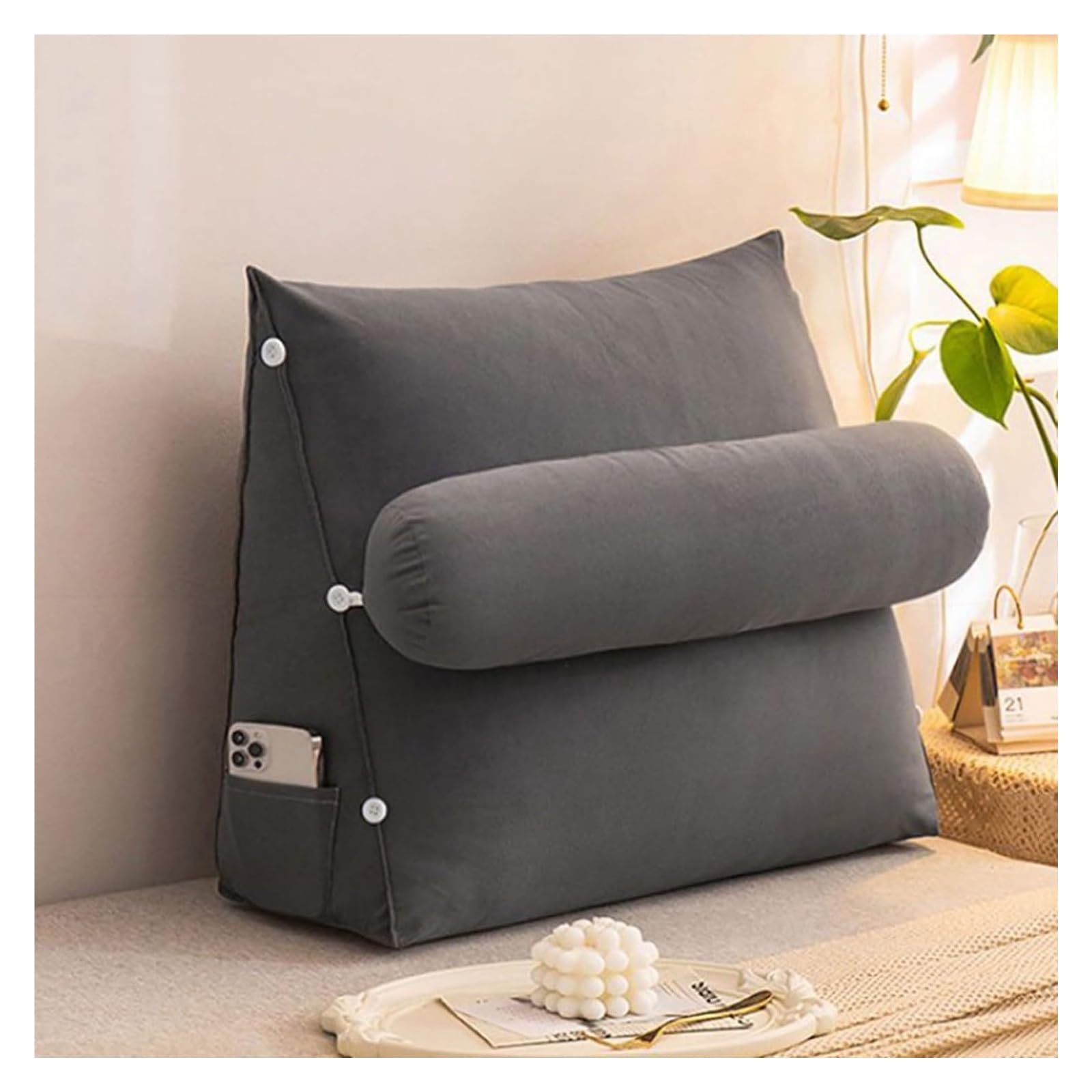 YKMYXZ support pillow， Velvet | Great For BackRest Lumbar Support | And Durable Beanbag Ergonomic For(Grey,45 x 50 x 22 CM)