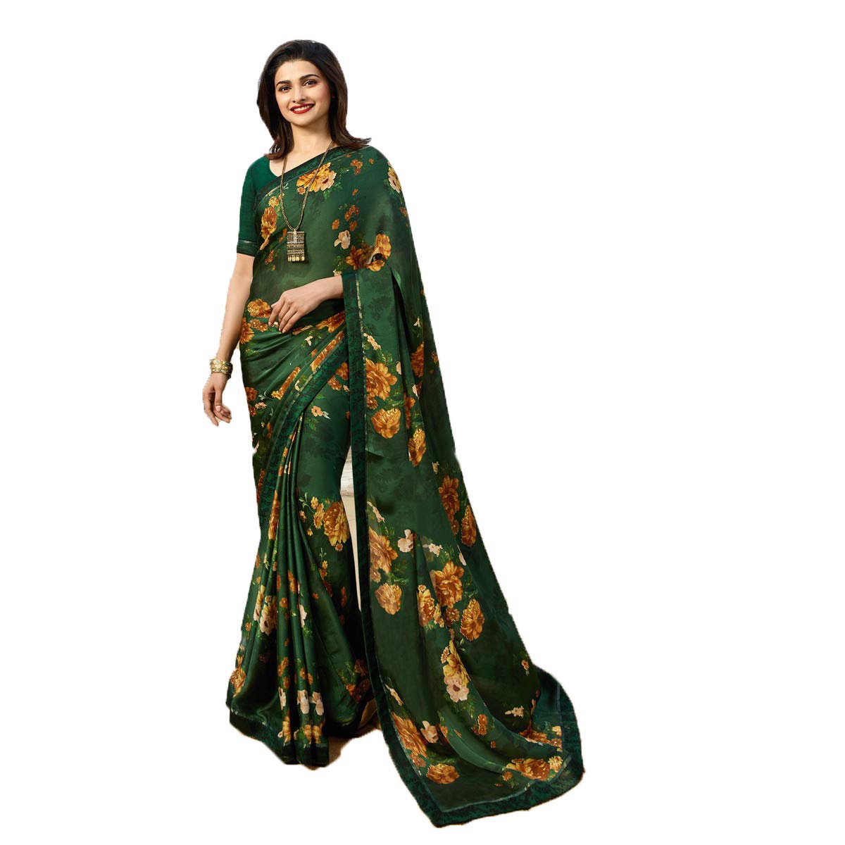 Women's Stylish Floral Printed Pure Moss Silk Sarees For Women With Lace Border With Blouse(Multicolored_Free Size 6.30 Mtr)-image-12