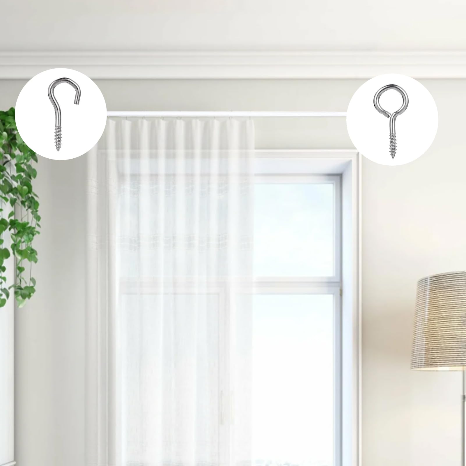 Cable Para Cortinas Best | Blanco | Ganchos Y Ojos Libres | Largo 90, 120, 150 O 180 Cm | Ideal Para Ventanas