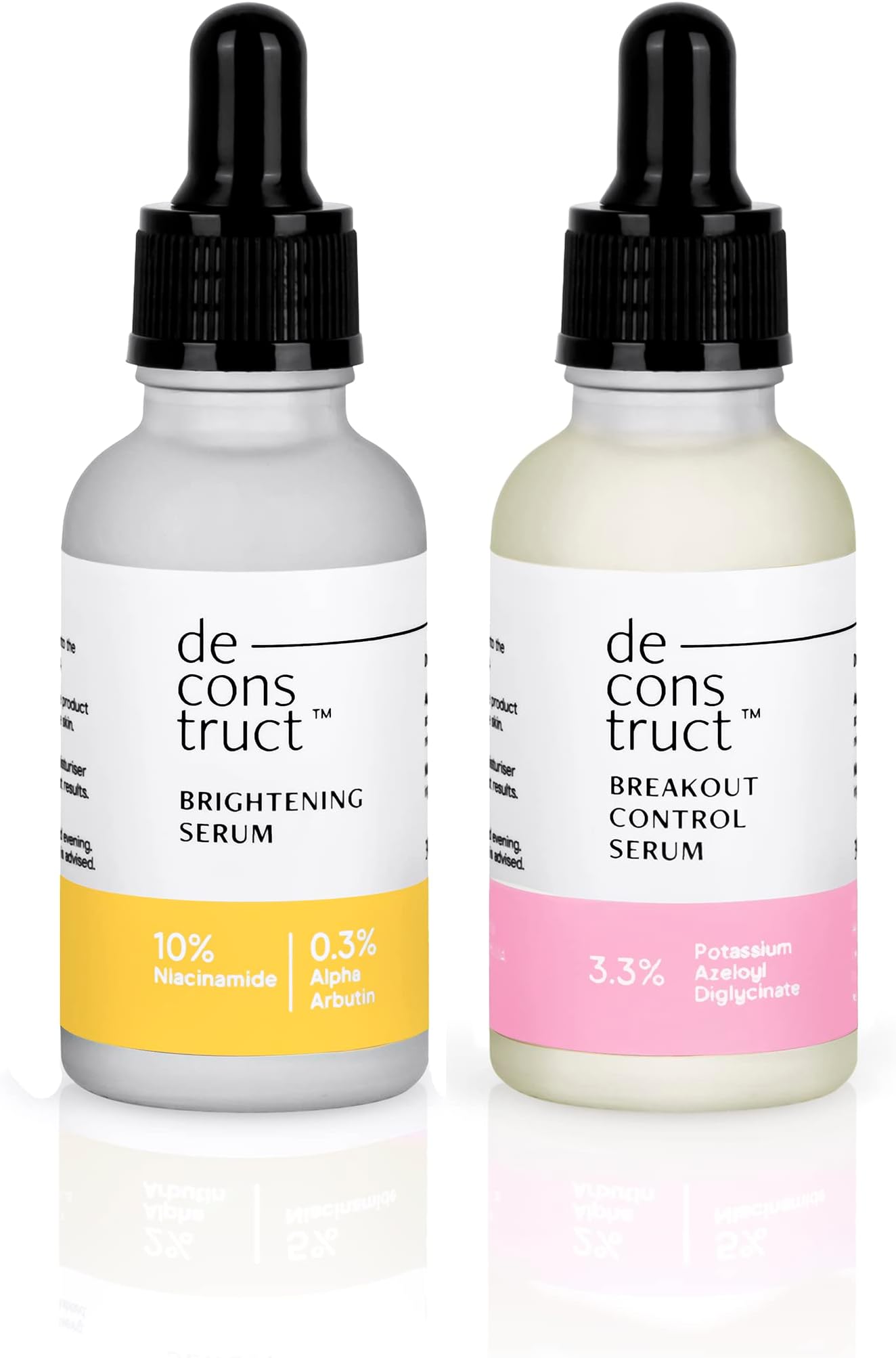 Deconstruct Brightening & Breakout Combo | Acne & Acne Marks Clearing Combo | 10% Niacinamide & 0.3% Alpha Arbutin and 3.3% PAD (Azelaic Acid)