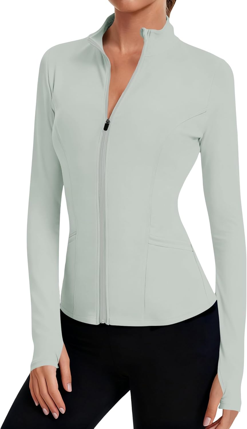 LOMON Women's Athletic Jackets Cropped Long Sleeve Workout Tops Yoga Zip Up Jackets Gym Tops Golf Shirts