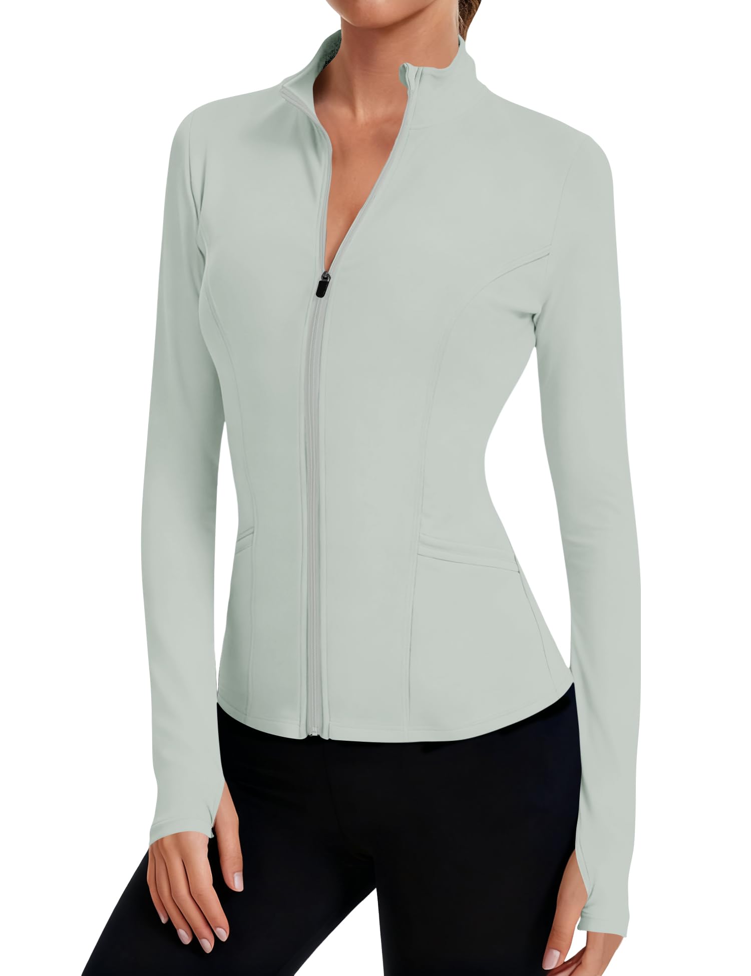 LOMON Women's Athletic Jackets Cropped Long Sleeve Workout Tops Yoga Zip Up Jackets Gym Tops Golf Shirts
