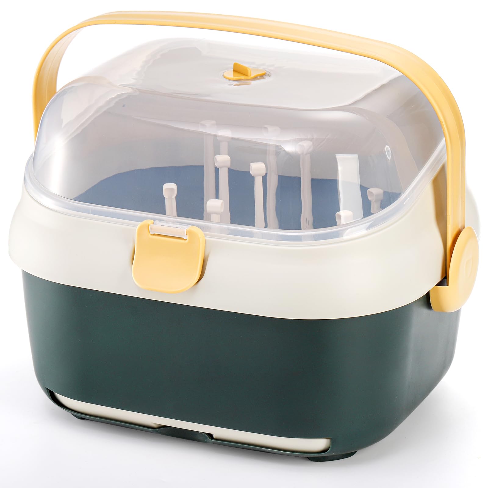 Kingrol Scolapiatti per biberon con coperchio per casa, cucina, viaggi, grande capacità, organizer per biberon con fori di drenaggio per bottiglie, tettarelle, tazze, pompa parti e accessori