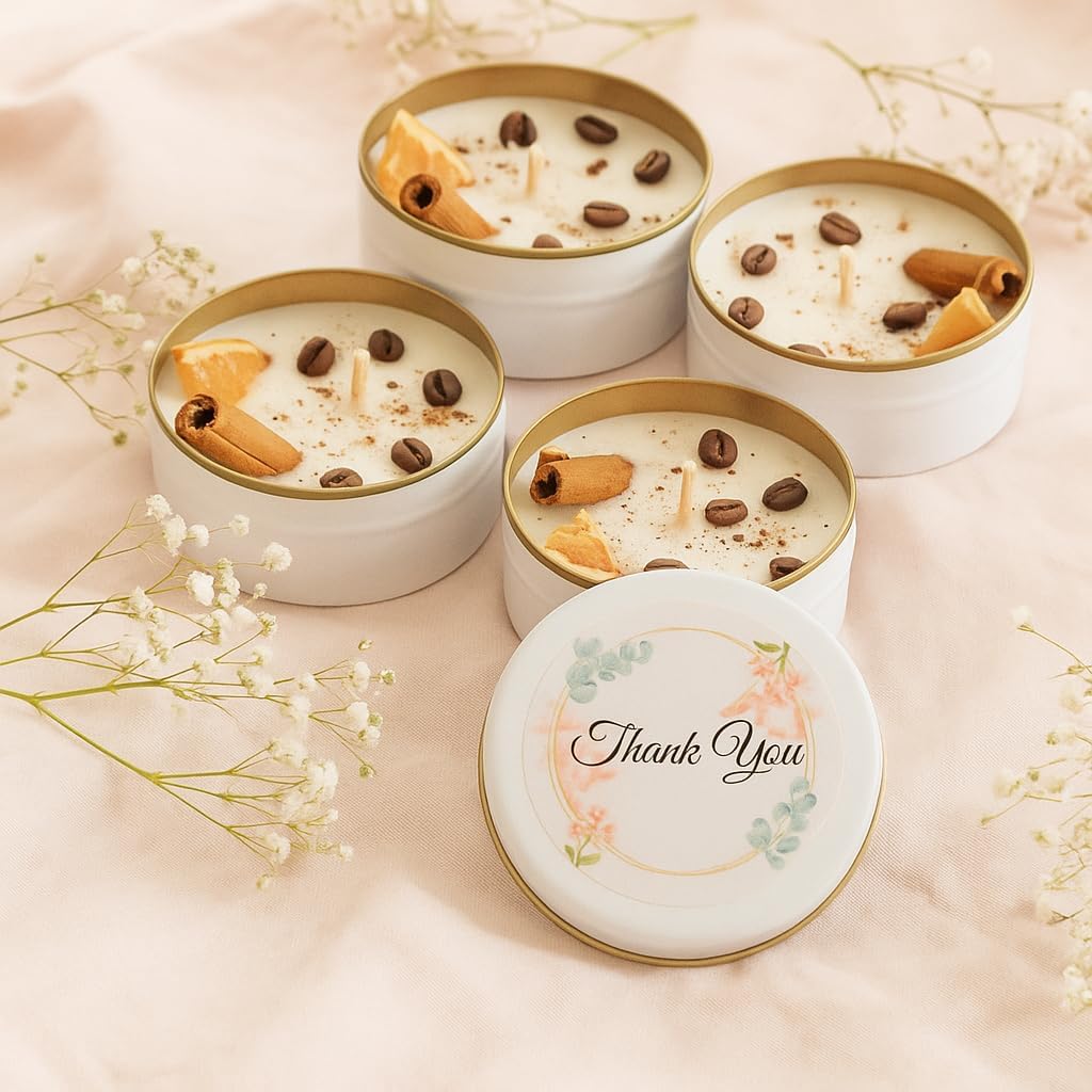 Coffee Scented Candle Favor Set – Personalized Soy Wax Candles with Orange & Cinnamon Accents (10-200 Pieces)