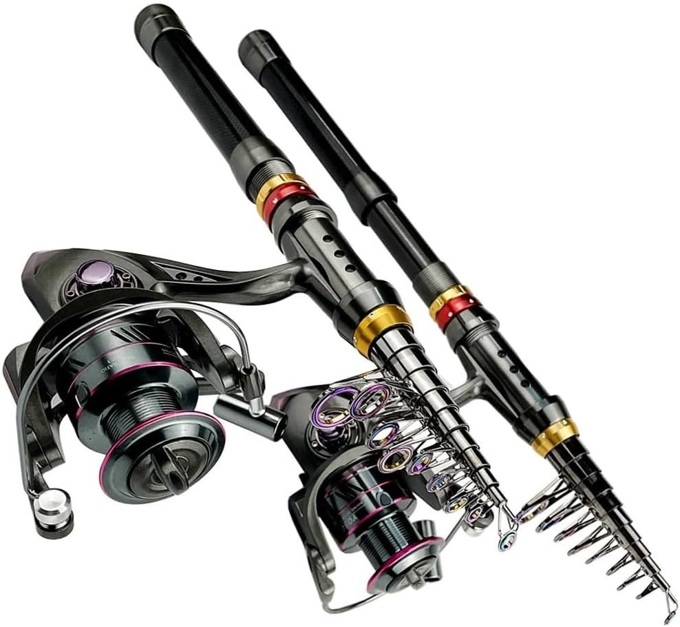 Fishing Rod Carbon Fiber Fishing Rod and Reel Combo Super Hard Telescopic Fishing Pole Reel Kit Portable Travel Fishing Pole(1.8M Rod 1000 Reel)