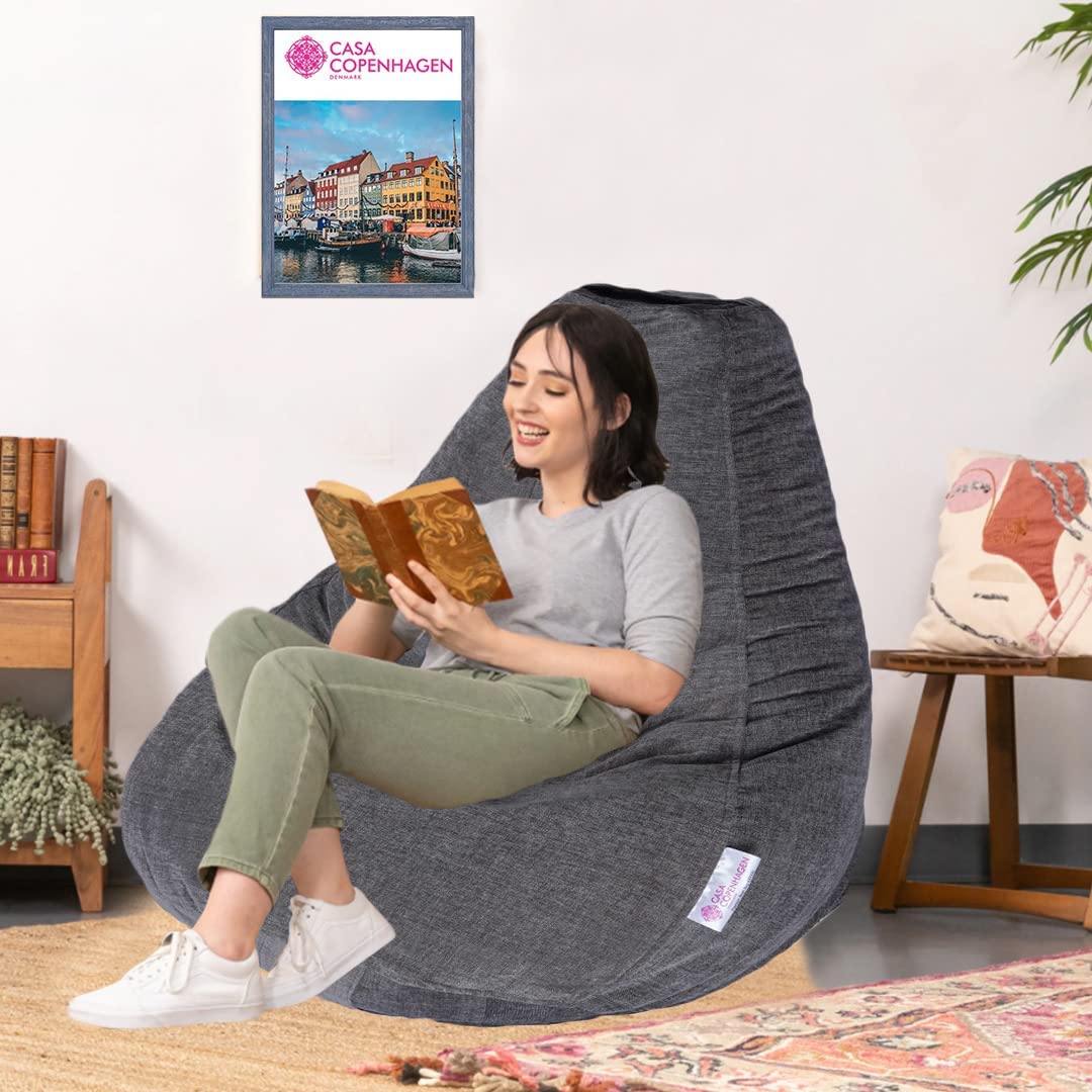 Casa Copenhagen Premium Designer Fabric Bean Bag Chair, Filled with Beans | Capacity: Upto 7 Ft Height, 200 KG Weight | 5XL | Light Grey
