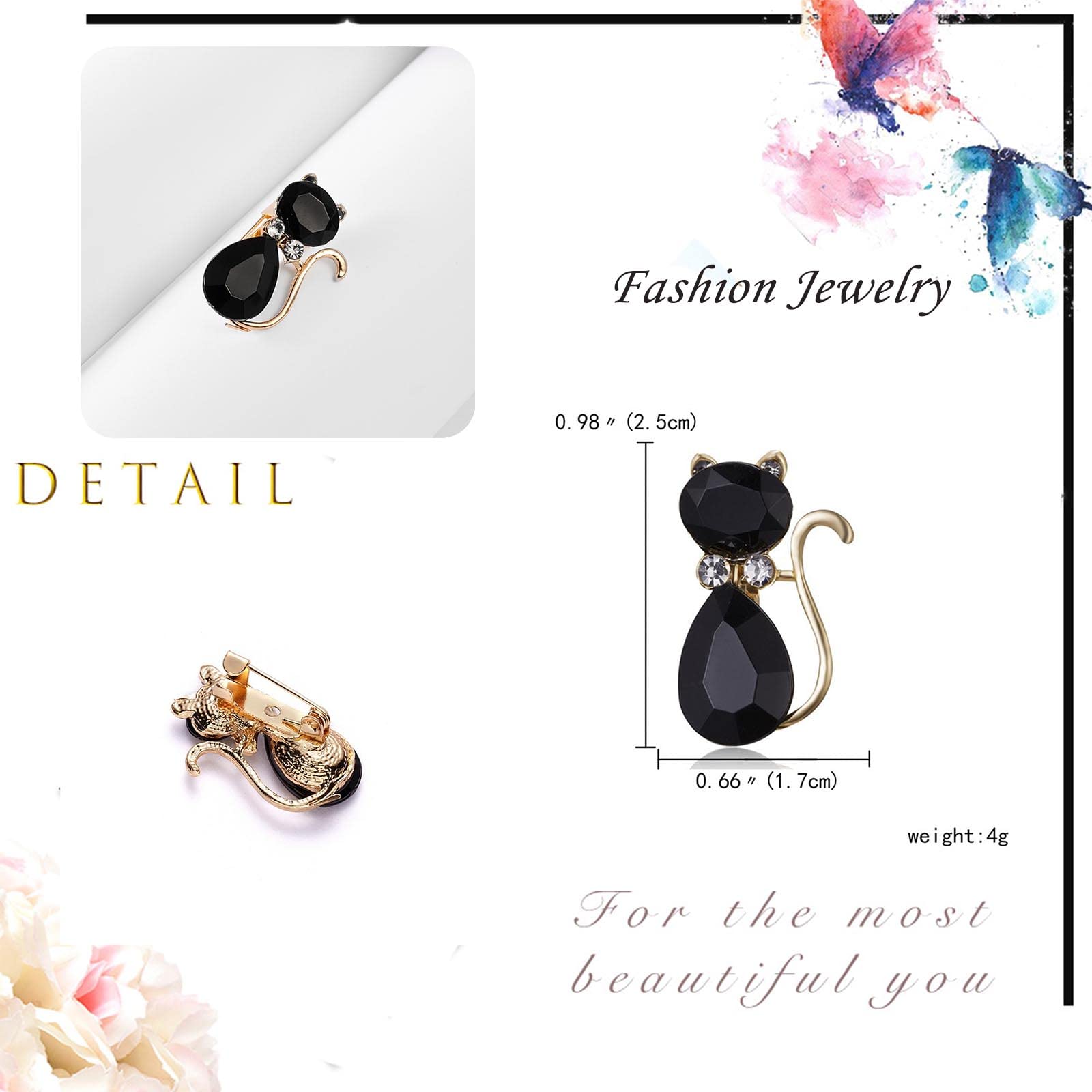 Spilla Gatto In Smalto DOWAY - Design Floreale, Regalo Per Amanti Gatti, Ipoallergenica - Foto 7