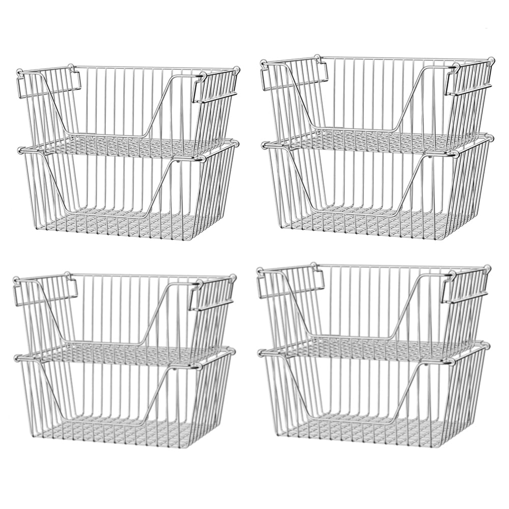 Slideep Cestas de almacenamiento apilables grandes de 14 pulgadas, organizador de gabinete de alambre de metal resistente para despensa, congelador, hogar, baño, cocina, organización, juego de 8