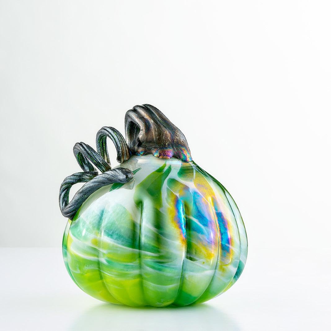 Sienna Glass Green Harvest Pumpkin – Handcrafted Glass Ornament For Autumn Décor, Halloween, Thanksgiving Or Seasonal Gift