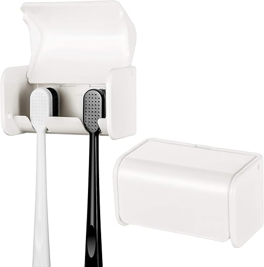 2 Pack Toothbrush Holder Wall Mounted with Cover for