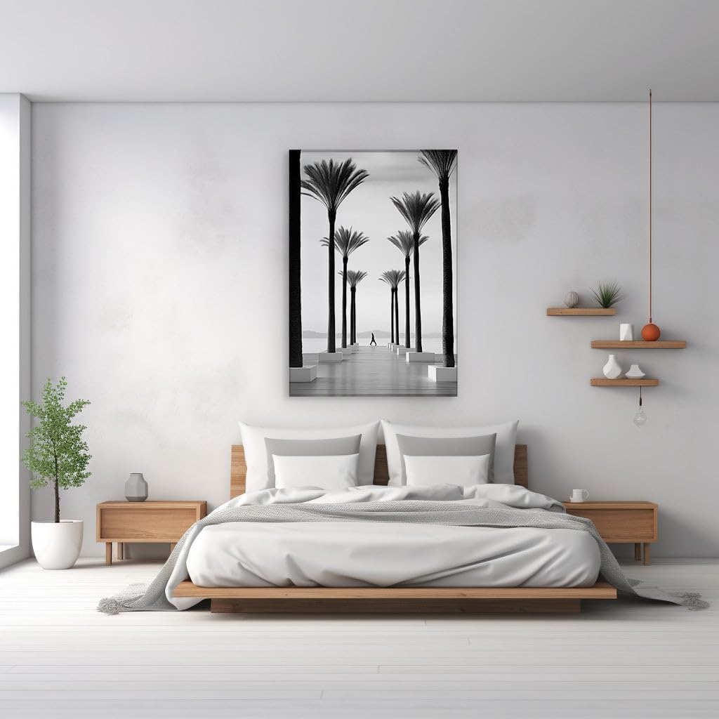 Canvas for Living room. Strolling Through Serenity A Walk Among Whispering Palms, 27 x 18 inch Canvas Wall Art - Contemporary Masterpieces - Modern Home Decor