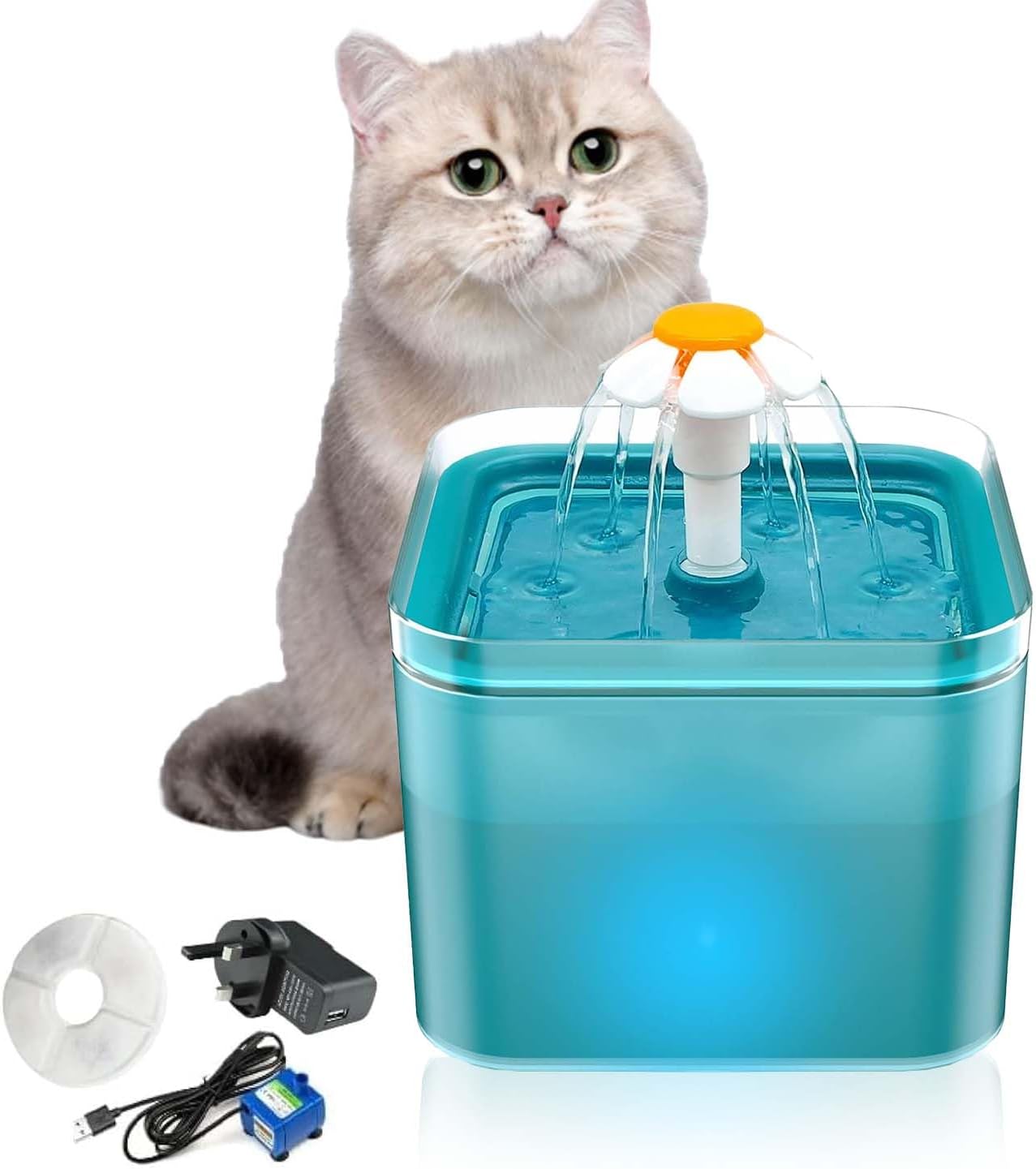 LUMINS Cat Water Fountain, Ultra Silent Cat Fountain 67oz/2L, with LED Light, Activated Carbon