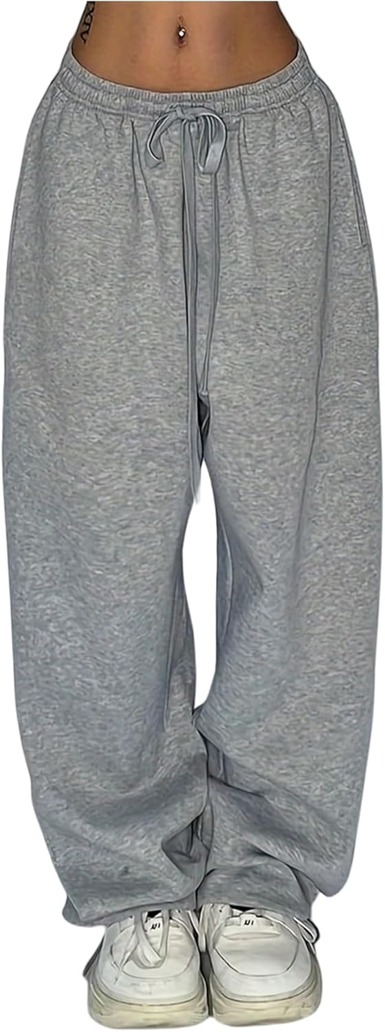 GORGLITTER Women's Low Rise Wide Leg Sweatpants Casual Drawstring Elastic Waist Baggy Track Sweat Pants with Pockets