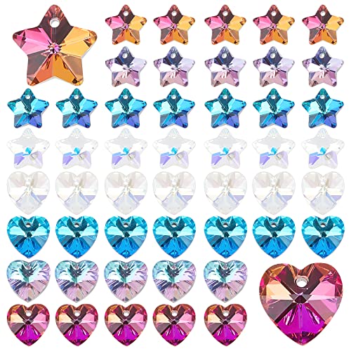 PH PandaHall 80pcs Heart Glass Charms 4 Colors Star Crystal Charm Mother's Day Charm Faceted Electroplate Dangle Pendants for Bracelet Necklace Earring Keychain Making Phone Lanyard