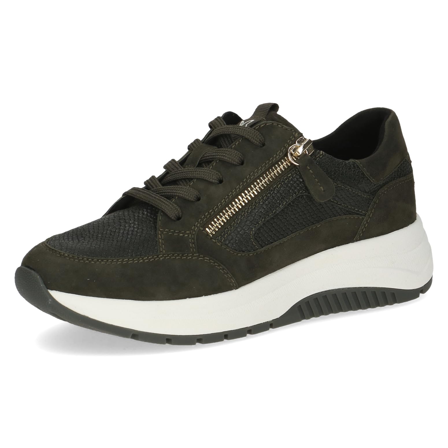 CAPRICE Women's Low-top Leather Platform Sneakers, Green (Khaki Comb), 3.5 UK