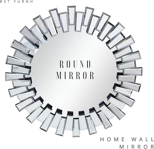 Miniatura 4 de BST FURNH Espejo Redondo de Pared Decorativo de 24 Pulgadas Espejo de Pared Decorativo con Marco Irregular y Borde Biselado Espejos para Pared