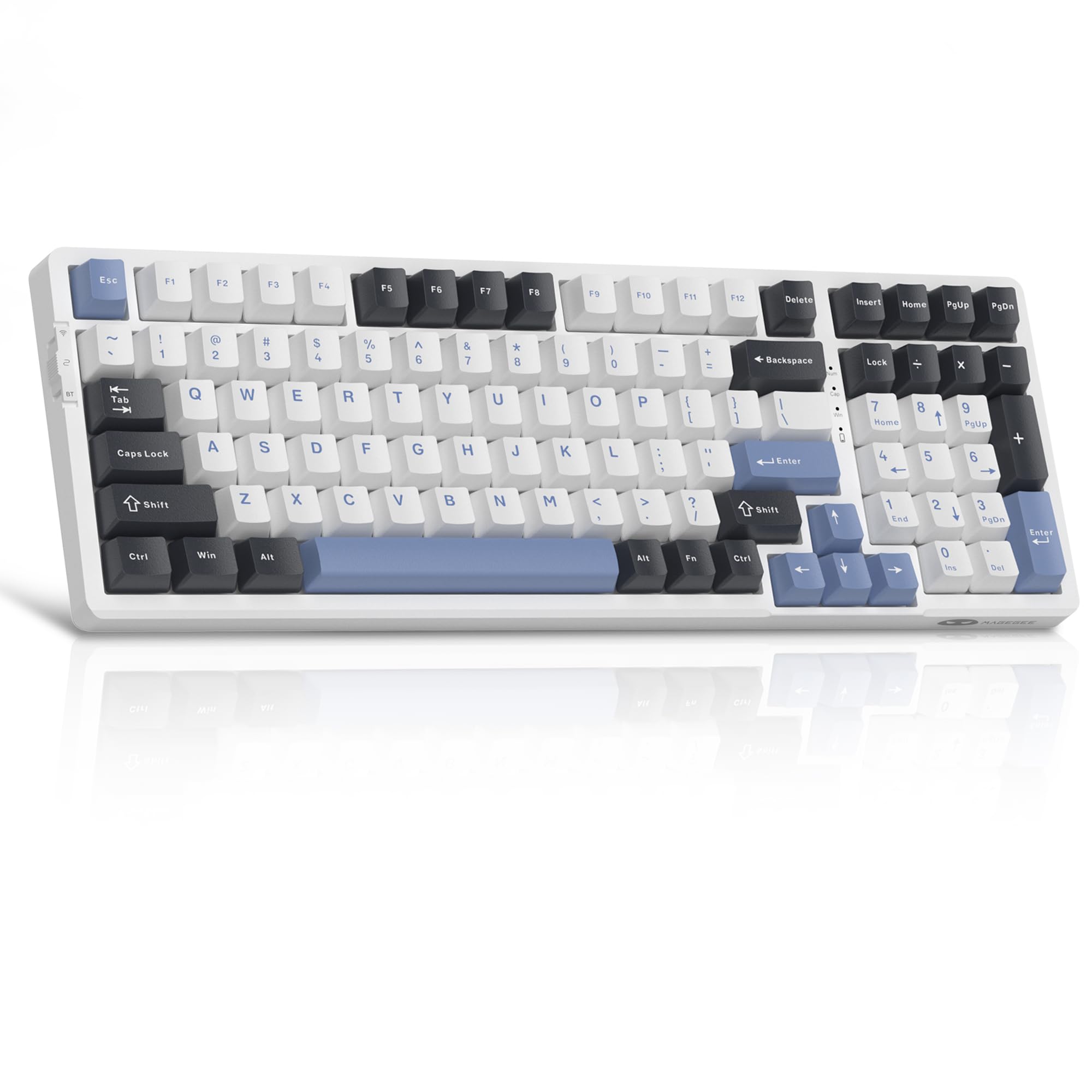 MageGee LIGHT100 Wireless Creamy Keyboard, Gasket Structure Hot Swappable, Tri-Mode 2.4G/USB-C/BT5.0 RGB Backlit Mechanical Gaming Keyboard for Win/Mac/PC, PBT Keycap, 4000mAh Battery, Blue