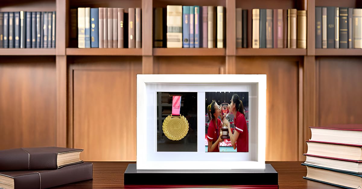 Soporte de exhibición de medallas, marco de caja, caja de sombra para medallas, baberos de carreras y exhibiciones de fotos, 1 estuche para medallas/marco de fotos para corredores de maratón