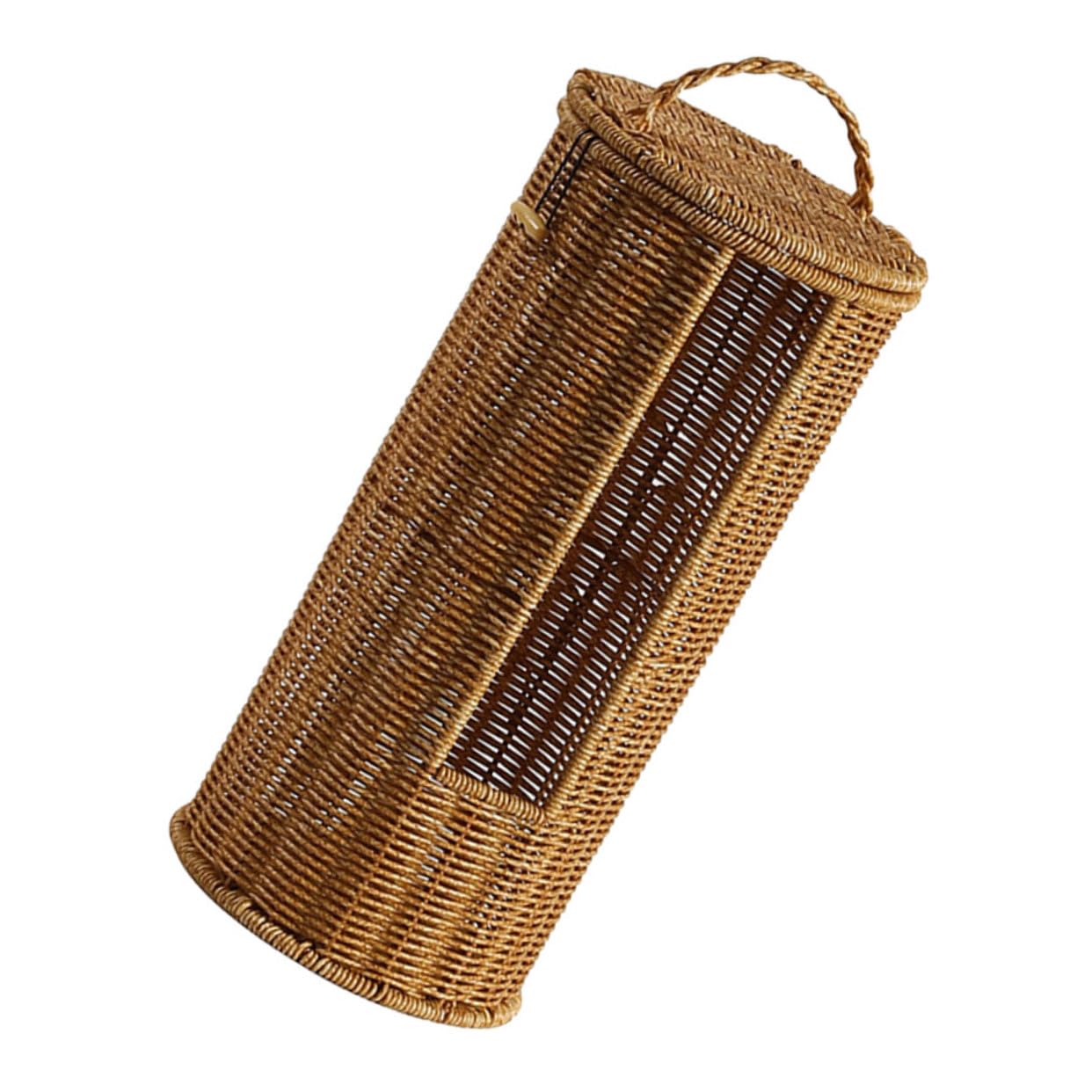 Ciieeo Handwoven Faux Rattan Storage Basket with Lid Stylish Organizer for Towels and Toilet Paper and Versatile Home for Bathroom and Hotel Use