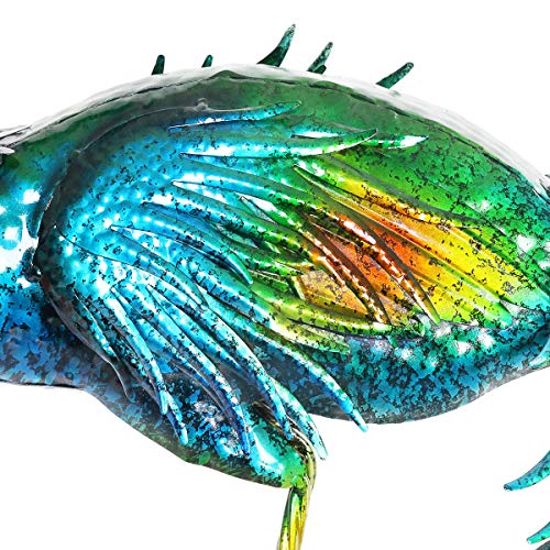 Exhart Garden Sculpture, Metallic Peacock Garden Statue, Hand Painted Metal Outdoor Garden Decoration, 15 X 24 Inch #TOP6