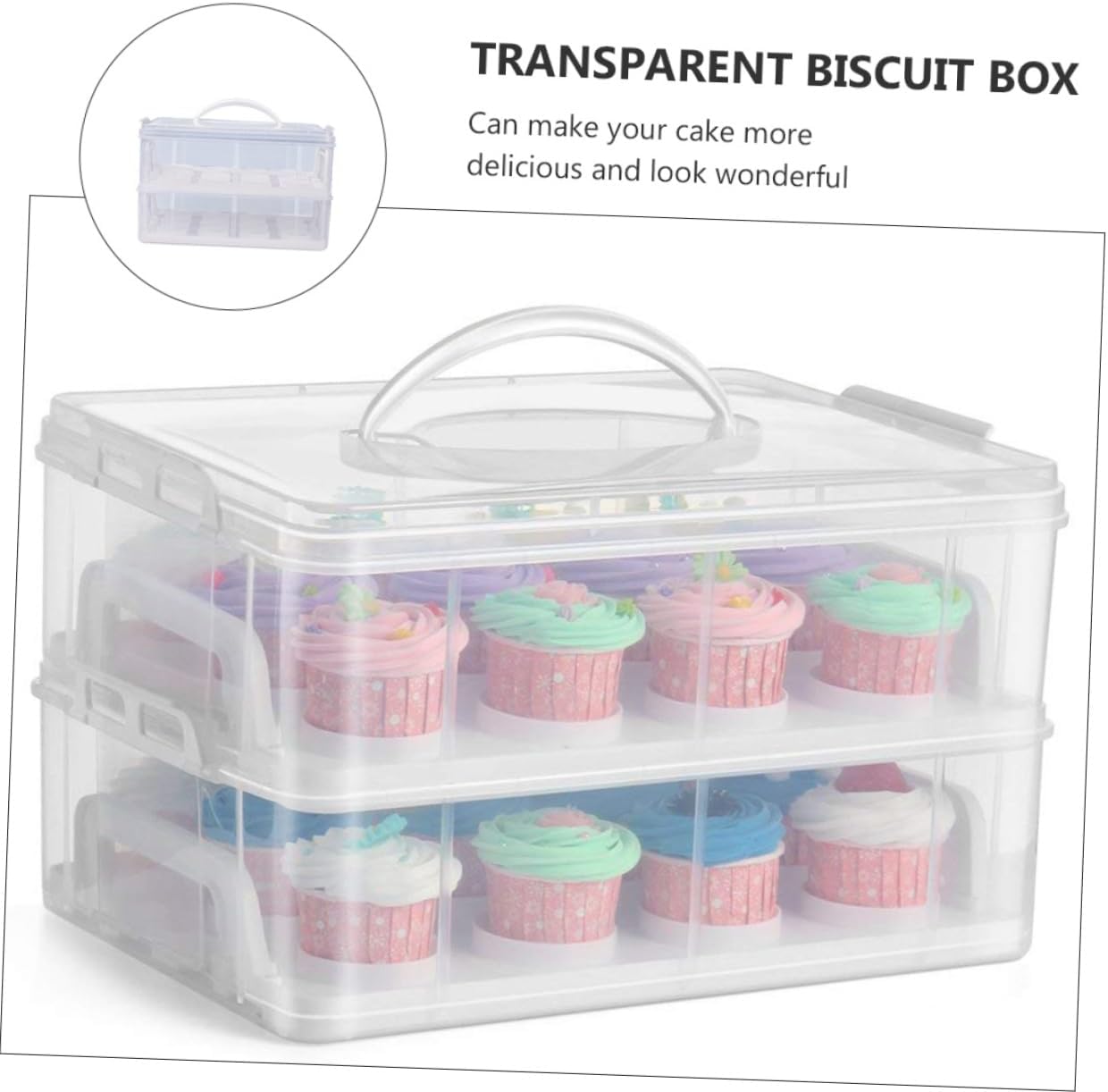 GARVALON Double Layer Cake Packing Box Cake Container for Baking Muffin Boxes Handles