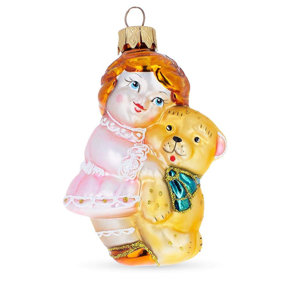 Girl With Teddy Bear Glass Christmas Ornament : Le cadeau idéal pour célébrer Noël