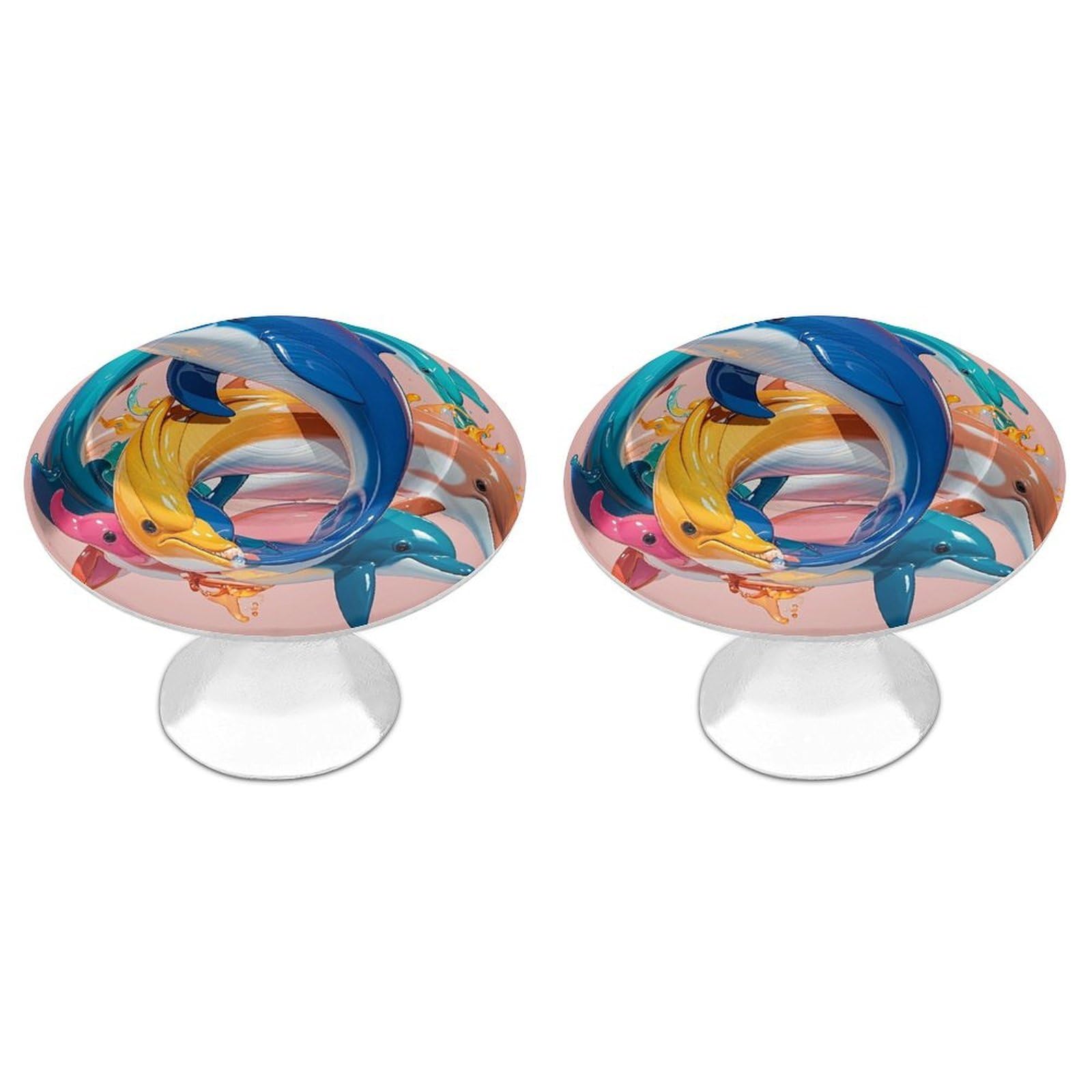QMNLKH Abstract Animal Dolphin Cabinet Knobs for Home, Round Drawer Pulls for Kitchen, Personalized Cupboard Handles with Screw, Fashion Dresser Knobs for Office, Drawer Handles, 2 Packs