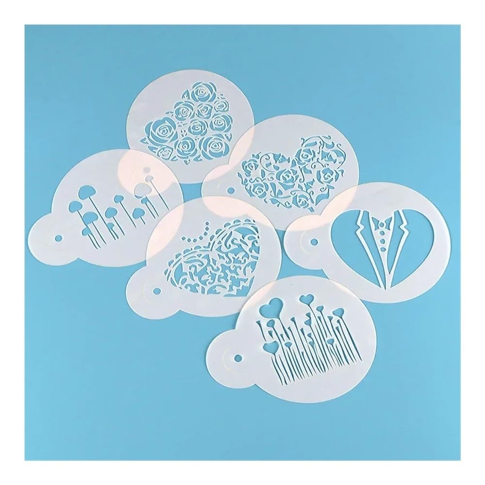 Juego de 6 plantillas de café con leche para tartas, cupcakes, capuchino, barista, tallar, estilo Halloween, herramienta de pulverización para decoración de bordes (B)