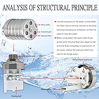 Vista 5 de Válvula de flotador de 2 piezas, válvula de flotador de control de nivel de agua de 1/2" a 3/4", válvula de cierre de agua totalmente automática