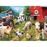 Happy Farm Day 750 Piece Jigsaw Puzzle for Adults by Sharon Steele – 27x20 Inch Whimsical Farm Animal Scene – Challenging Country Farmhouse Puzzle – Fun, Difficult Gift Idea for Puzzle Lovers
