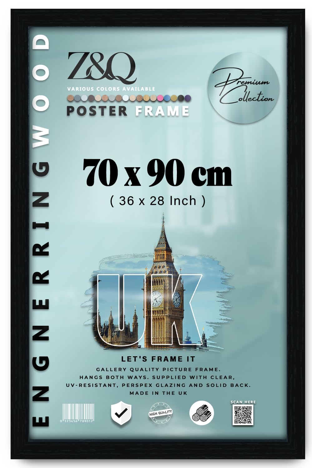 Z&Q Wall Poster Frames 70x90 cm Gallery Picture Photo Frames Solid MDF Wood Heavy Duty Shatter-Resistant Aclyric Living Room Bedroom Décor