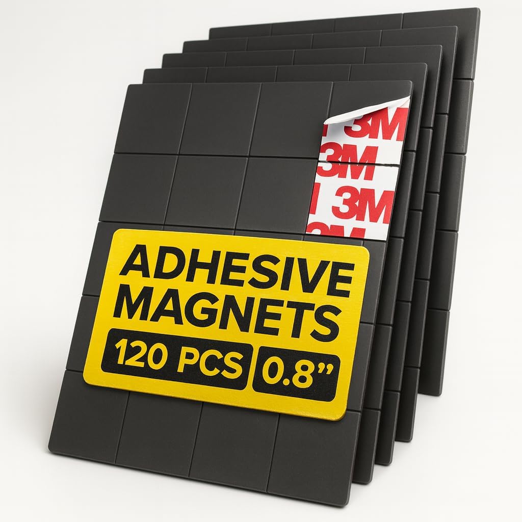 Hyper-Sticky Magnets with Adhesive Backing - 120pcs 0.8x0.04 Strong Magnetic Squares for Whiteboard Fridge - Easy-to-Cut Stickers for Planning and Organization - Teacher Must Have - Teacher Supplies 120 Pcs Black 0.8x0.04"