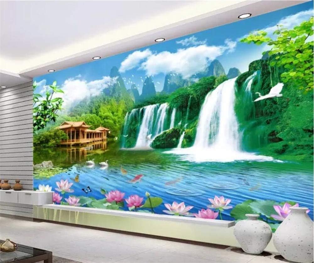 ZAPVI 壁紙壁画 森と滝 サイズ:350 x 256cm 3D写真壁紙モダン壁画クリエイティブ寝室リビングルームテレビ背景壁