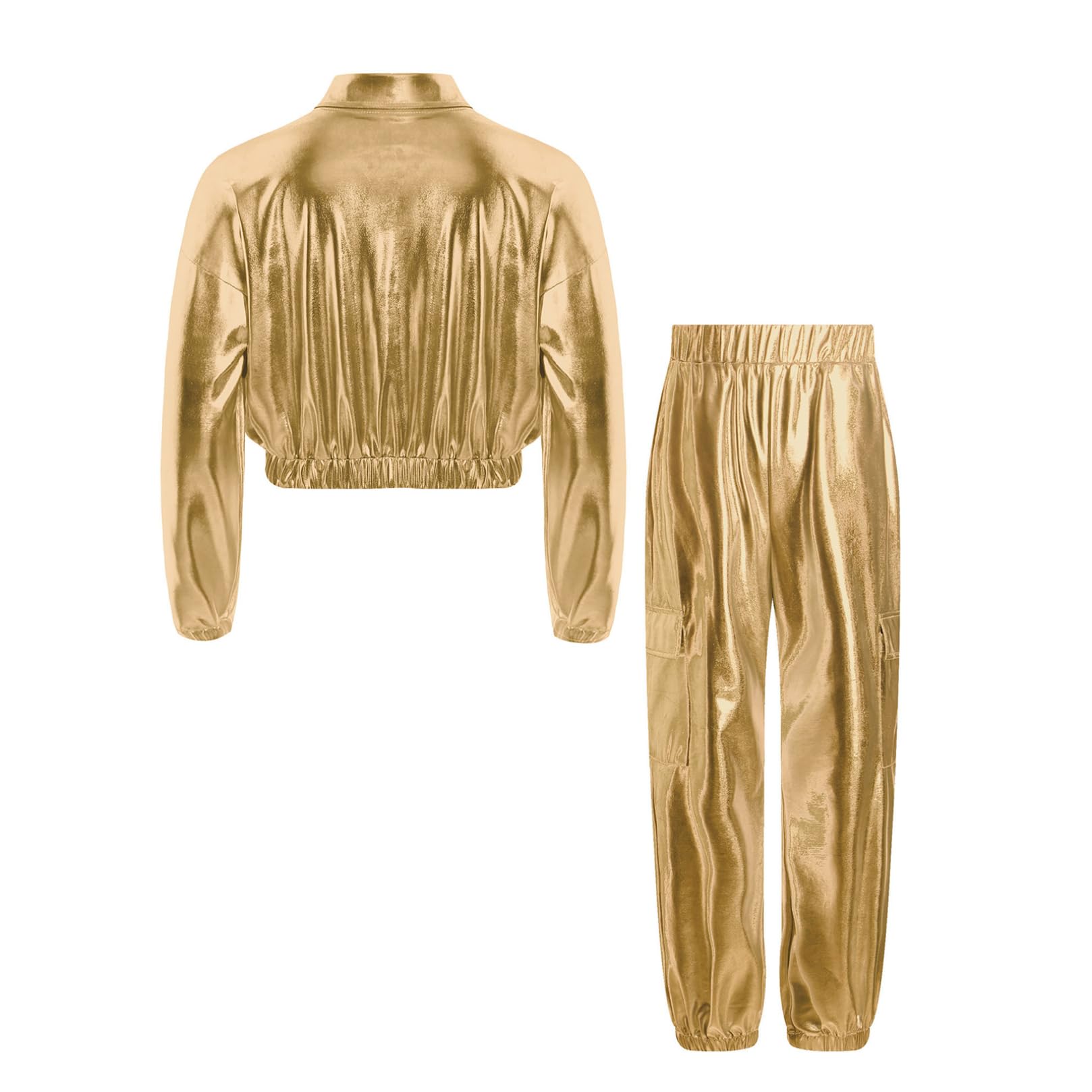 ranrann Unisexe Enfant Pantalon Métallique Brillant et Veste Ensemble Costume Disco Danse Moderne Jazz Hip Hop pour Garçon Fille