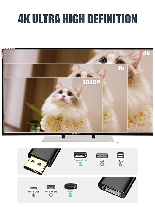 Adaptador Display Port a HDMI, 4 Pack, 4K UHD, Negro miniatura 4