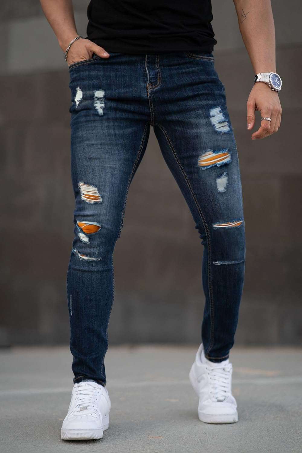 GINGTTO Men's Skinny Jeans Stretch Ripped Tapered Leg - Image 2