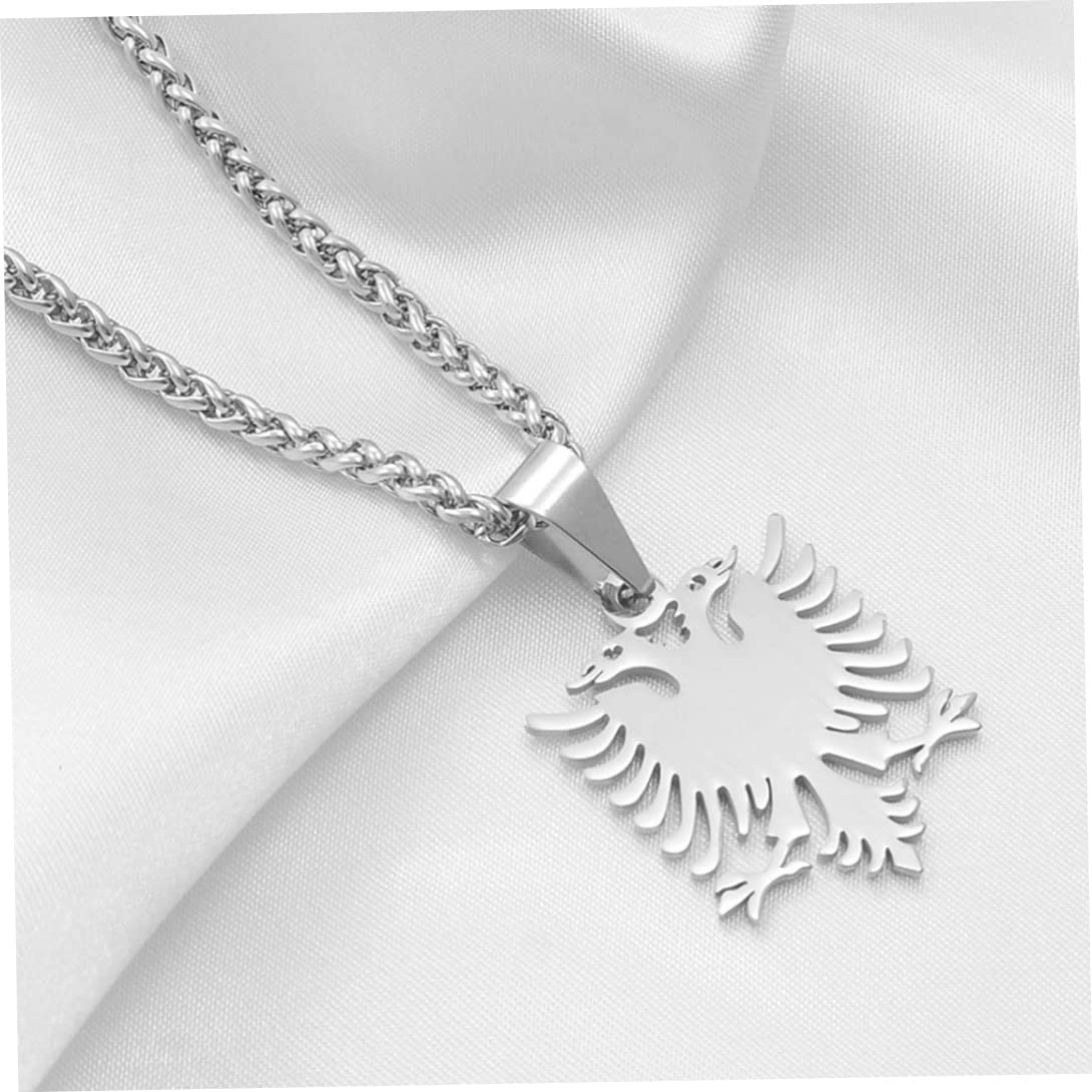 Kit collana con ciondolo orecchini in acciaio inossidabile lucido con aquila albanese, accessori di gioielli per donna uomo (1 paio di orecchini, 1 collana)