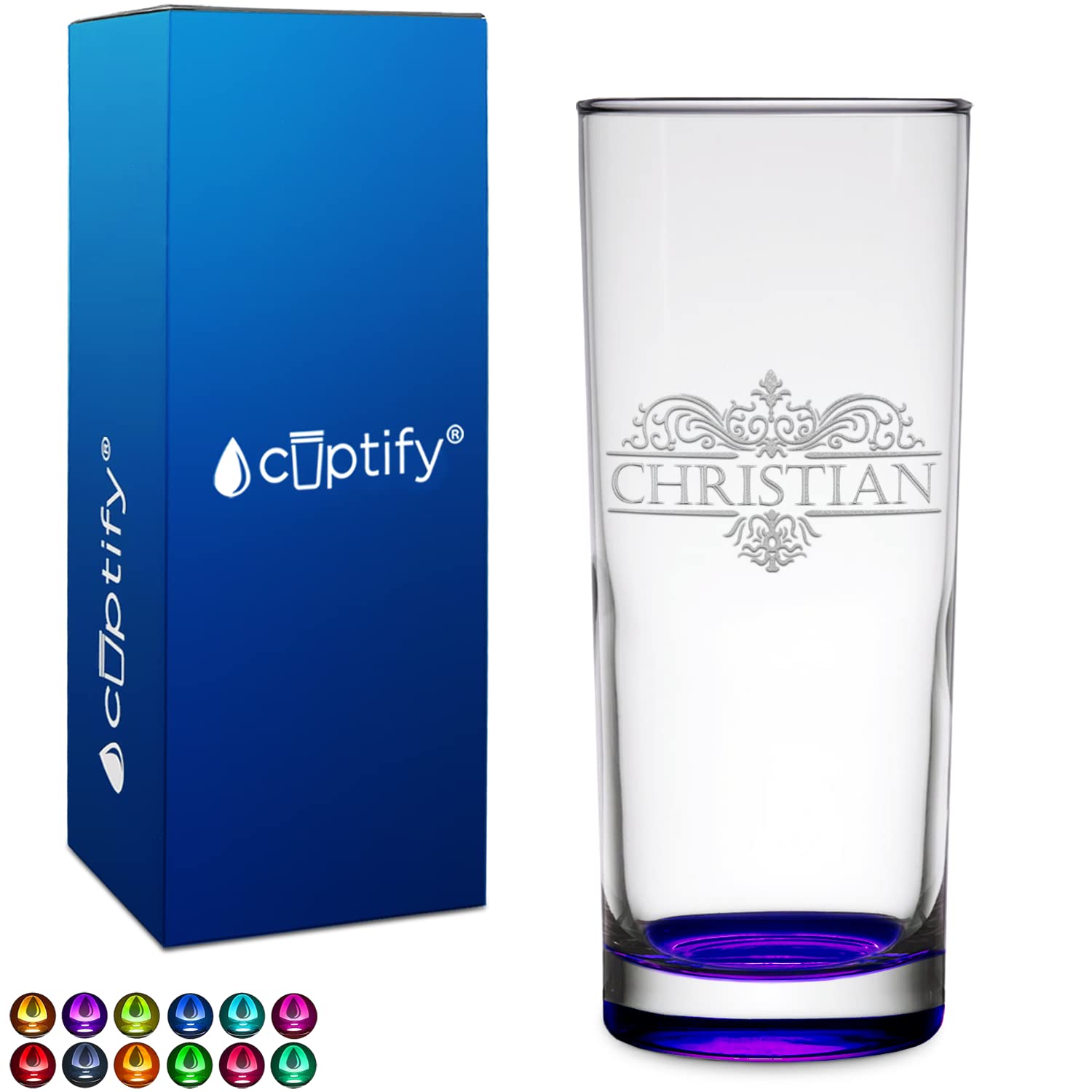 Custom Glasses Vestige Monogram 10 oz Purple Bottom Etched Highball Glass Engraved with Personalized Text Party Favor Decoration Birthday Gift