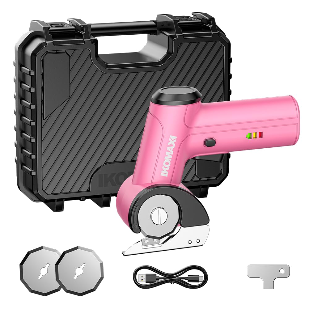 KOMAX Cordless Electric Scissors,4V Cardboard Cutter with 3 Blades,Rechargeable 2000mAh Battery,Storage Box,Fabric Scissors Electric Box Cutter for