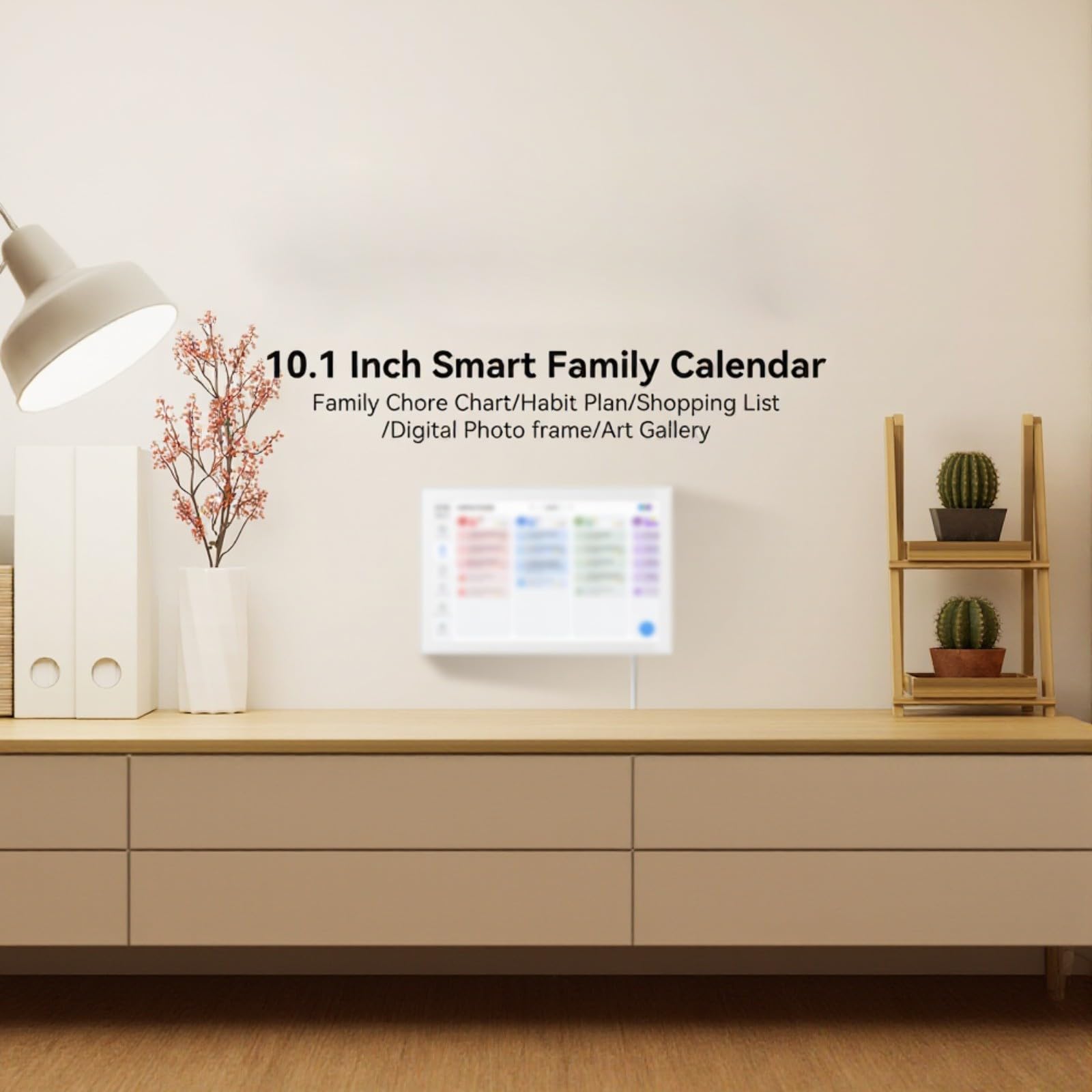 Elektronischer Kalender 10,1 Zoll mit WiFi, Smartes Display für Zeitplan und Bilder, Einfache Einrichtung(white US)