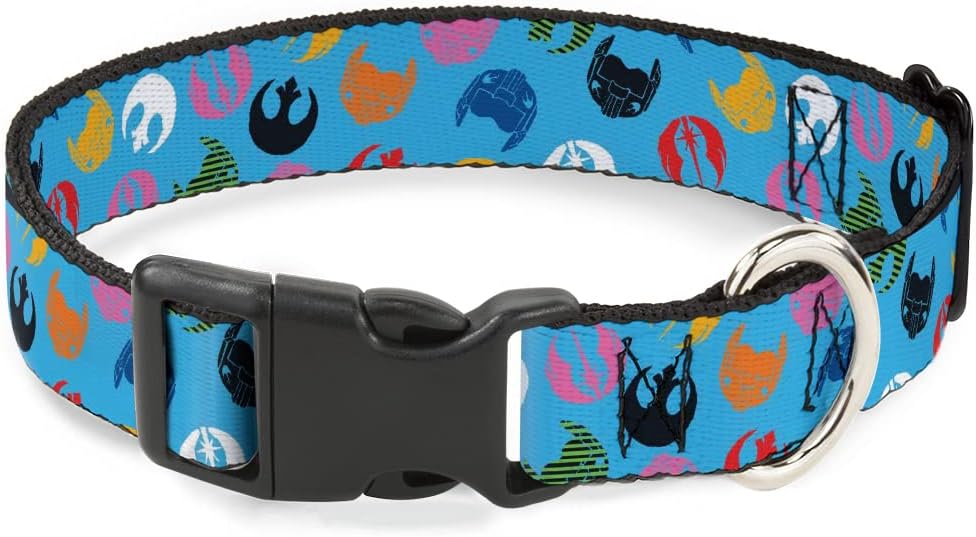 Star Wars Pet Collar, Dog Collar Plastic Buckle, Star Wars Jedi Order and Rebel Alliance Icons Scattered, 16 to 23 Inches 1.5 Inch Wide